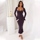 Solid Long Flared Two-piece Crop Sleeve Midi Dress- Outfit