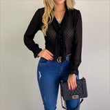 Chiffon Blouses Long Sleeve V-Neck New Fashion Women Shirt Office Blouse Slim Casual Female Polka Dot Top plus