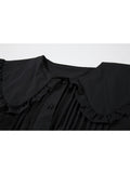 Spring New Women One Piece Dress Female Lantern Sleeve Peter Pan Collar Vintage Sweet Elegant High Waist A-line Mini