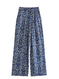 Blue Print Wide Leg Pants Women High Waisted Trousers Women Casual Baggy Pants Woman Fashion Summer Women's Pants
