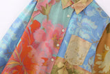 Patchwork Print Shirts And Blouses For Women Vintage Button Up Shirt Women Asymmetric Long Sleeve Top Female Summer