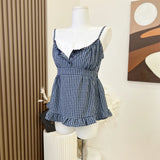 Aesthetic Fake Two Piece Plaid Print Cami TopOutfit