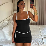 Patchwork Solid Spaghetti Bodycon Dress- Outfit
