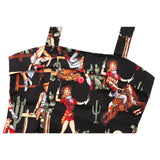 Western Girl Print Vintage 40s 50s 60s Blouse Button Halter Hollow Pin Up Retro Shirts Cropped Top Black Rock