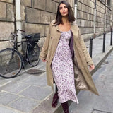 Strap Sleeveless Print Boho Summer Dress Long Women Green Floral Yellow Dresses Sundress Vintage French Style