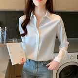 New True Silk Korean Version Of The Versatile Commuter Basic Shirt Women's Long Sleeve Pure Color Chiffon