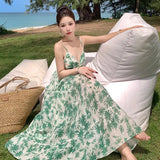Zingj Photo Summer New Female French Print Sling Dress Show Thin Seaside Holiday