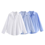 Summer New Women's Cotton Loose Leisure Long-Sleeved Oxford Shirt