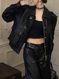 Streetwear Black Leather Jacket Women Winter Casual Moto Biker Zipper Leather Jacket Fashion Trench High Street Faux