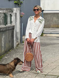 Coconut Tree Printed White Shirt Women Fashion Loose Lapel V Neck Long Sleeve Blouse 2024 New Office Lady Commuting
