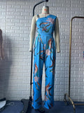 Print Jumpsuit Summer Wide Leg Pants Women Floral Sexy Beach Off Shoulder High Waist Jumpsuits Overalls Bodysuit