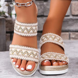 Zingj New Hemp Rope Woven Surrounding Slope With Slippers Female Thick Bottom A Word Belt 43- Outfit