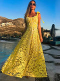 Lace Jacquard See Through Women Dress Sleeveless Tie Up Backless lace Long Dress Summer Party Ladies Bandage Party
