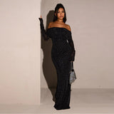 Women's 2025 Summer New Sexy V Tie Dress Black Bareback Sexy Dress