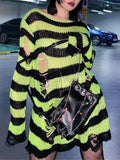 Distressed Stripe Longline Sweater- Outfit