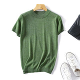 Lurex 2021 Spring Summer O Neck Mix Color Patchwork Sweater Women Casual Short Sleeve Pullover Knit Jumper Korean