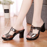 Fashion Women's Shoes Patent Leather Slippers Female Sandals Casual Slip-On Fretwork Cut-Outs Mixed