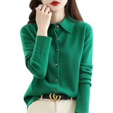 Zingj And Autumn POLO Collar Knit Shirt With Loose Long-Sleeved Sweater Non-Cashmere Cardigan Temperament Lapel Coat-Outfit