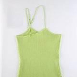 Knitted Slanted Shoulder Halterneck Suspender Women Dress Summer Sexy Elegant Party Dinner Club Ladies bohemia