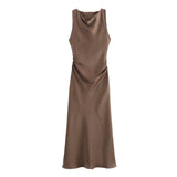 Autumn Silk Hymn Feeling Sleeveless Fan Flute Dress Round Neck Fashion Party