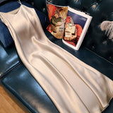 2022 Summer Women Long Satin Slip Dress Spaghetti Strap Elegant Lady Sexy Satin Party Dress Plus Size