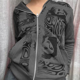 Aesthetic Female Sweatshirts Zip Up Long Sleeve Hoodie Coat Autumn Winter Vintage Harajuku Gothic Grunge Clothes