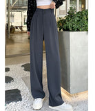 Wide Leg Pants Female Spring And Summer New Style High Waist Hanging Feeling Design Sense Shows Thin Straight Tube Small White Suit Mop The Floor Pants-Outfit