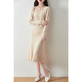 Cashmeat Dress Women's Autumn And Winter New Set Long Sleeves Leisure Long A Dress Wool Knitted Long