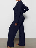 Long Sleeve Button Down Ribbed Knit Pajamas Set- Outfit