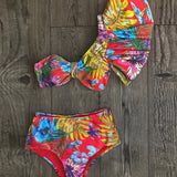 Shoulder Bikini Set 2021 Sexy Ruffle Swimwear Women Swimsuit High Waist Bathing Suit Beachwear Red Print Biquini