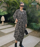 Vintage Floral Long Sleeve Lace Up Korean Fashion Dress Women A Line Loose Knot Ladies Long Midi Dress Tunics