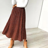 Dots Floral Print Pleated Midi Skirt Women Elastic High Waist Side Pockets Skirts Summer 2019 Elegant Female