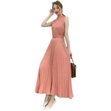 Zingj New Autumn And Winter Style Dress In Dongmen, South Korea, Round Collar, Sleeveless Lace-Up, Waist, Thin, Pleated Skirt, A-Shaped
