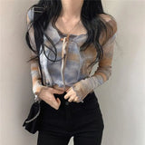 Tie Dye T Shirts Women Fashion O Neck Long Sleeve Female Tops Summer 2021 New Casual Lace Up Ladies Tees+camis