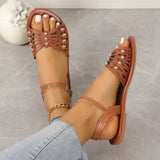 Zingj Flat-Soled Sandals Women's 2024 New Large-Size One-Word Buckle Beach