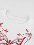 Butterfly Print White Crop Top- Outfit