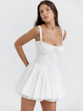 White Corset Lace Flare Mini Dress-Outfit