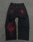 Jeans Mens Hip Hop Retro Letter Embroidery Washed Baggy Denim Pants New Straight Casual Loose Wide Leg Trouser