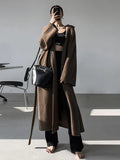 Casual Autumn Winter Long Knitted Cardigan Sweater Sashes Cardigan With Belt Outerwear Solid