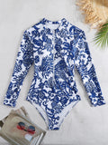 Printed Swimsuit Women 2025 New Long-Sleeved Zipper Surfsuit Sexy Swimsuit