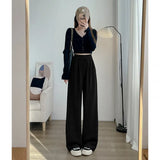 Zingj Sports Pants Female Autumn Style Lazy Retro Straight Leg Hanging Feeling Wide Leg Pants Casual Bathroom Pants Design Sense-Outfit