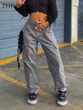 Cargo Pants Jeans Women High Waist Slim Fashion Streetwear ArmyGreen Big Pockets Y2k Vintage Baggy Denim Trousers