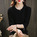 Seven-Sleeved T-Shirt Women's Mid-Sleeve Top Ice Knitted Shirt Thin Mother Spring T-Shirt