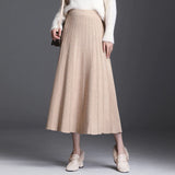 Thick Warm Women Pleated Skirt Lurex High Waist Knitted Sweater Skirts Korean Autumn Long A Line Midi Skirt Black