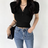 Polo Shirt Women Short Sleeve Cotton Sexy T-Shirt Polo Neck Fashion Slim Solid Tee Female 2022 New Bottoming White