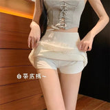 Temperament Sweet Babes Lace Folded Short Skirt Women's Summer Design With Thin Belt Seat Pants Cake A