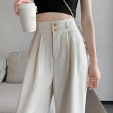 Wide Leg Pants Female Spring And Summer New Style High Waist Hanging Feeling Design Sense Shows Thin Straight Tube Small White Suit Mop The Floor Pants-Outfit