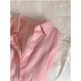 Cotton Pink Shirt Coat Female Summer Lazy Wind Polo Collar Linen Sun-Stle-Lined Loose