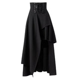 Lace Up Grommet D Ring Suspender Skirt Gothic Party Skirt Women Solid A Line Skirt