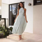 Zingj Summer New Fashion Small Pure And Fresh Shoulder Hanging Neck With Personality Show Back Long Dress